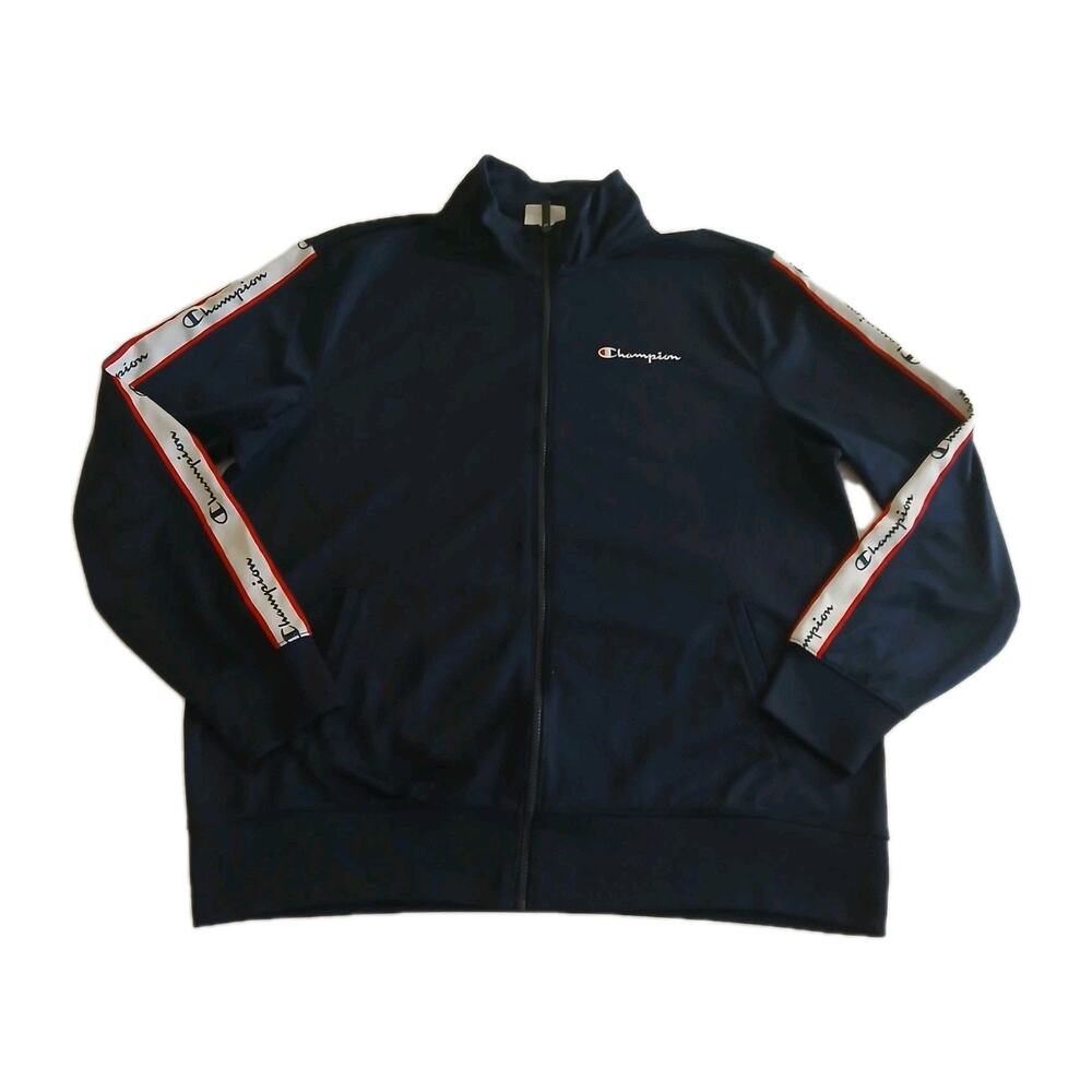 Champion Track Jacket Men's XL Navy Blue Full Zip Logo Tape Athletic Sportswear
